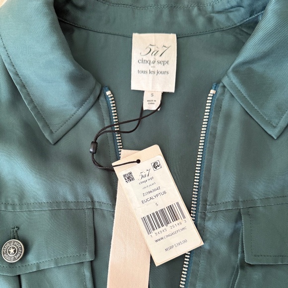 NEW! Cinq a Sept Holly Puff-Sleeve Utility Jacket Eucalyptus Green Small $395 - Picture 4 of 12